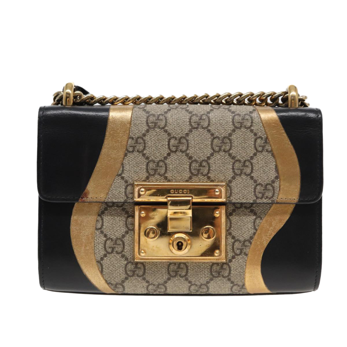 GUCCI Padlock GG Supreme Chain Shoulder Bag PVC Beige 432182 Auth ar12095