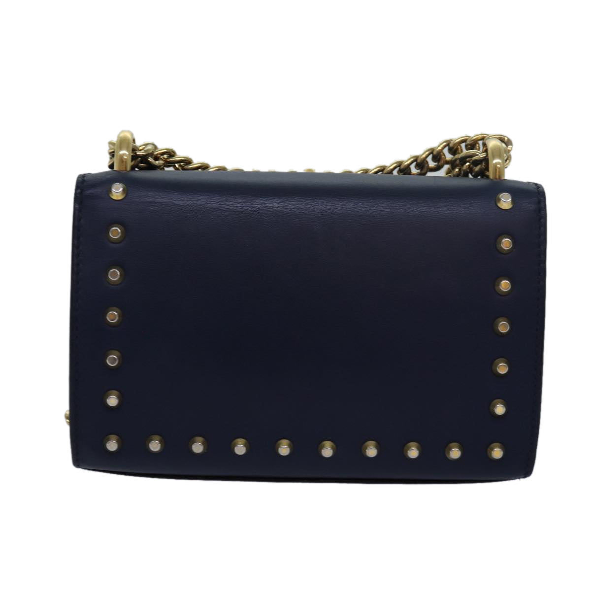 GUCCI Pad Lock Chain Shoulder Bag Leather Navy 432182 Auth ar12096