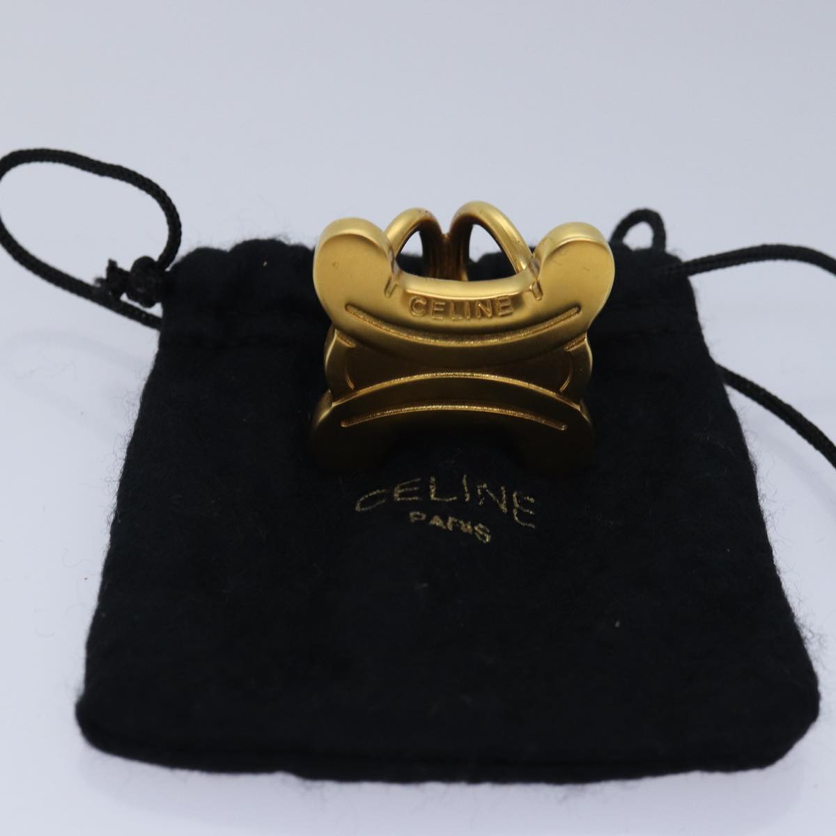 CELINE Triomphe Scarf Ring metal Gold Auth ar12111