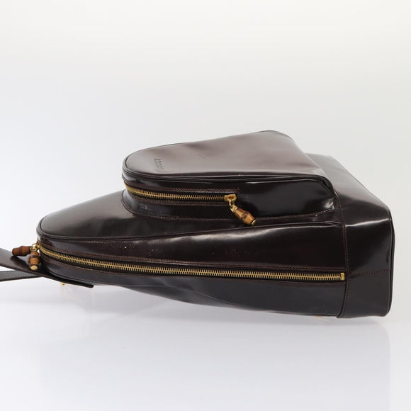 GUCCI Bamboo Body Bag Enamel Brown 003 2113 0027 Auth ar12113
