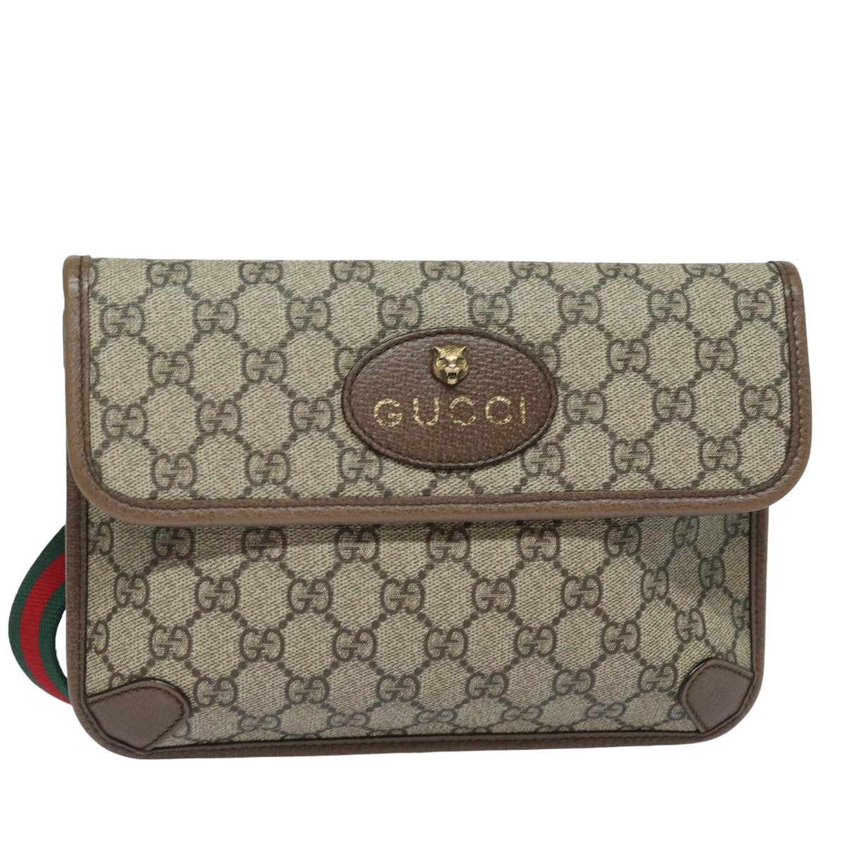 GUCCI GG Supreme Web Sherry Line Waist bag Neo Vintage Beige 493930 Auth ar12117