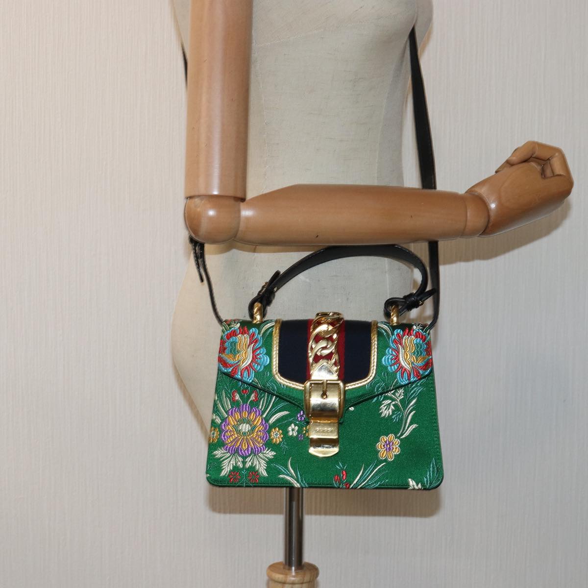 GUCCI Silvi Mini Hand Bag Satin 2way Multicolor 472107 Auth ar12144