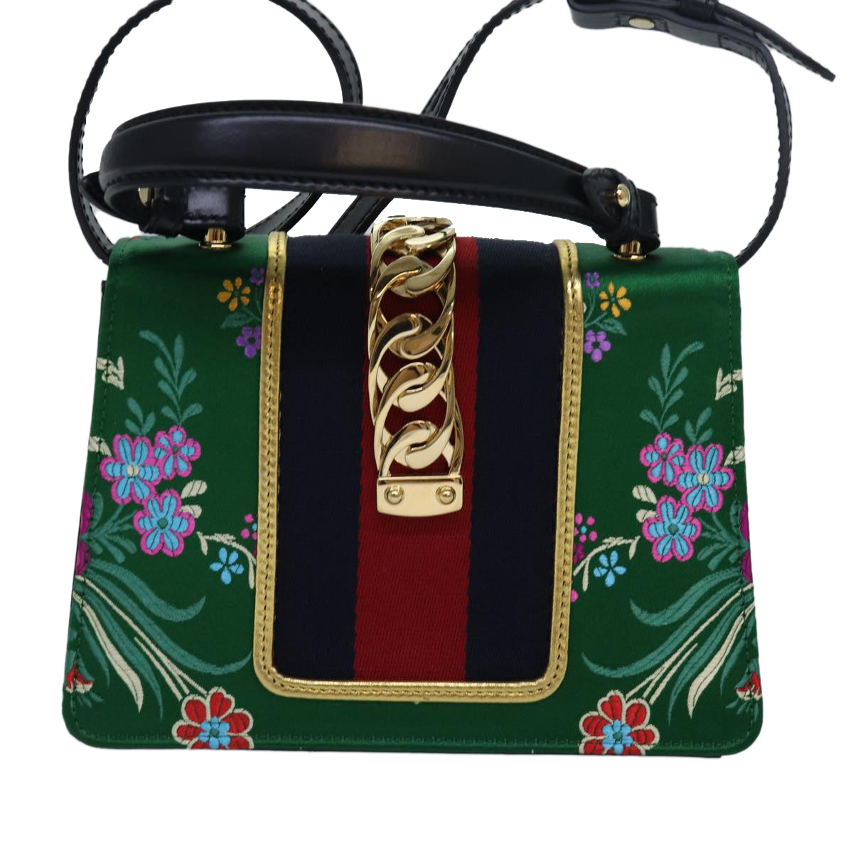 GUCCI Silvi Mini Hand Bag Satin 2way Multicolor 472107 Auth ar12144