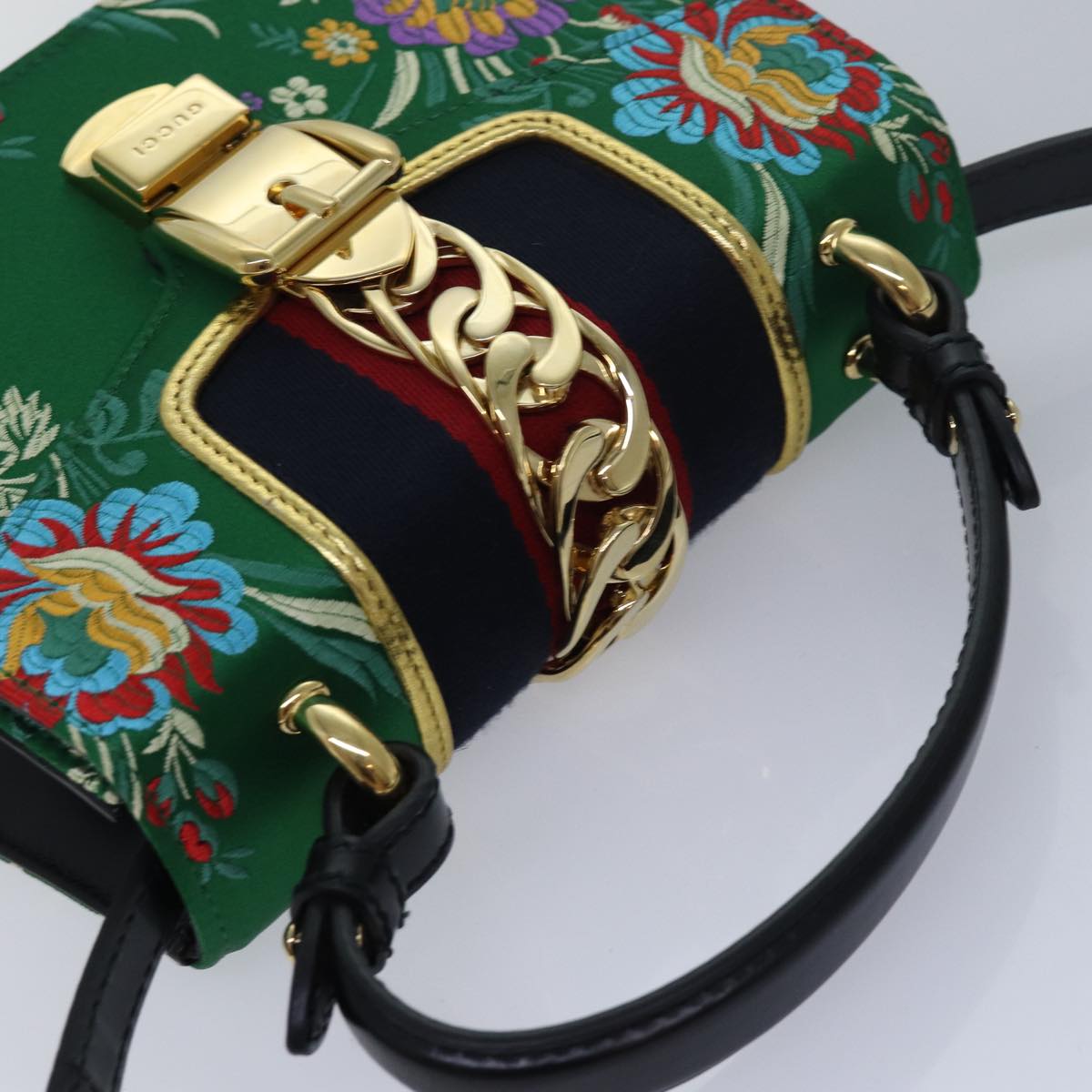 GUCCI Silvi Mini Hand Bag Satin 2way Multicolor 472107 Auth ar12144