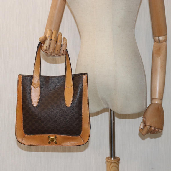 CELINE Macadam Canvas Hand Bag PVC Leather Brown Auth ar12154