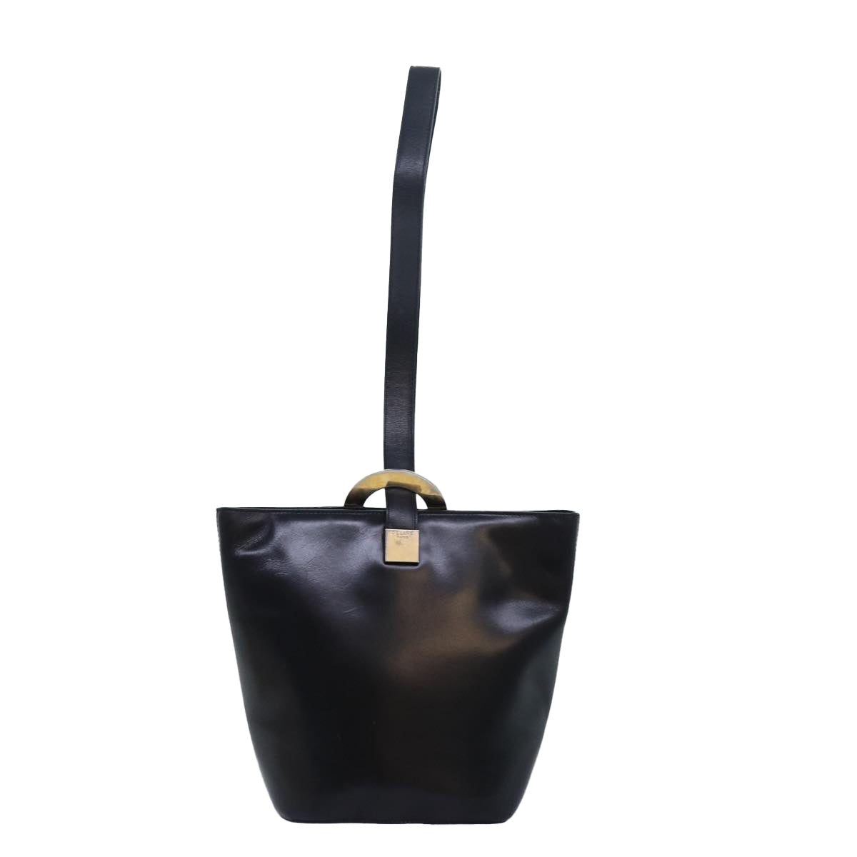 CELINE Circle Hand Bag Leather Black Auth ar12160 - 0