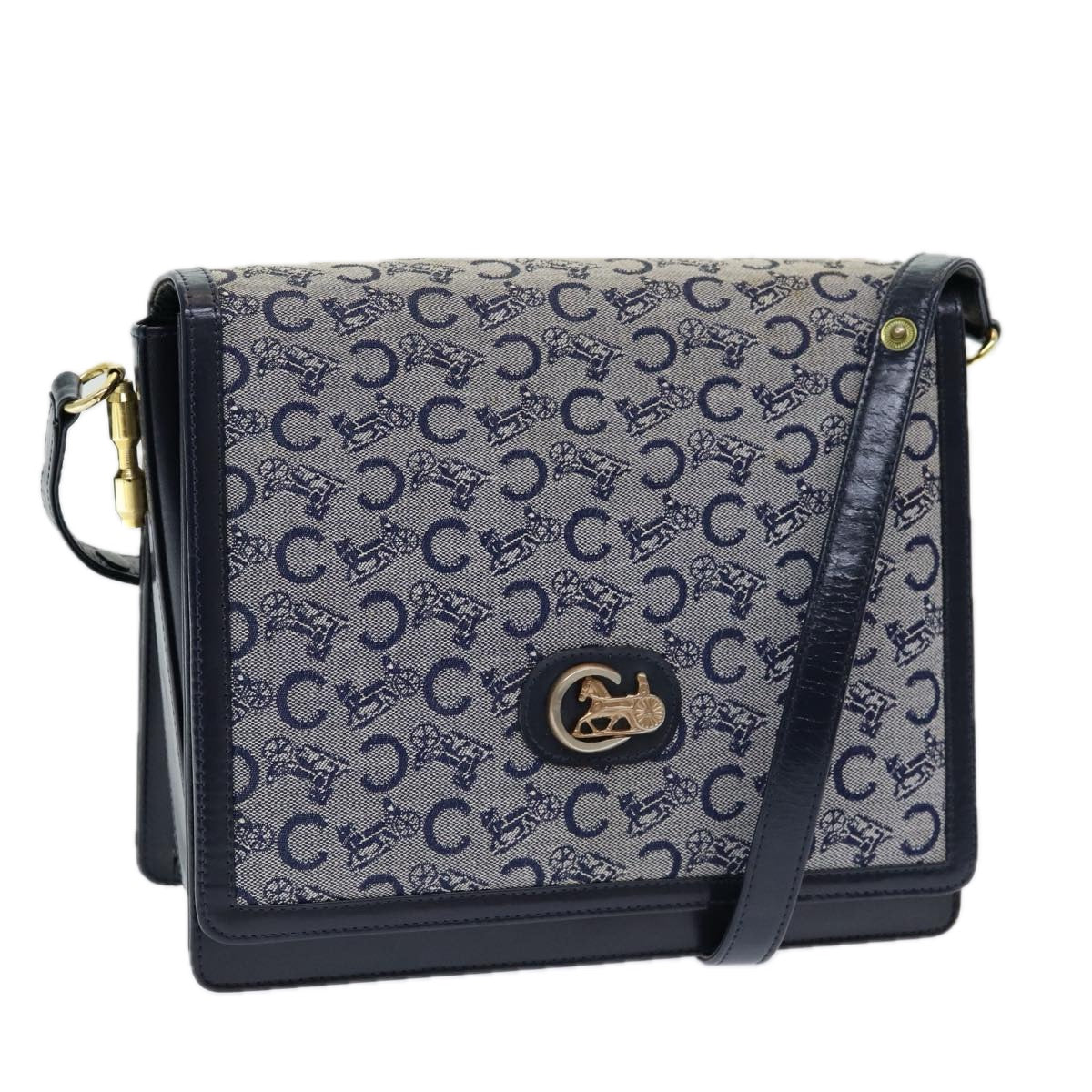 CELINE C Sulky Shoulder Bag Canvas Navy Auth ar12162