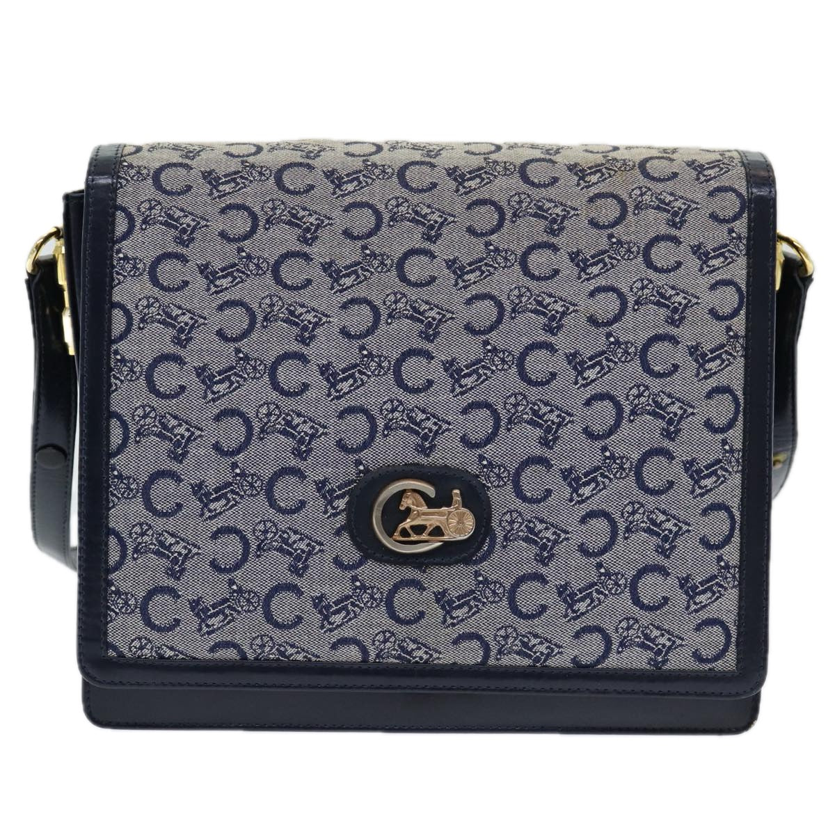 CELINE C Sulky Shoulder Bag Canvas Navy Auth ar12162