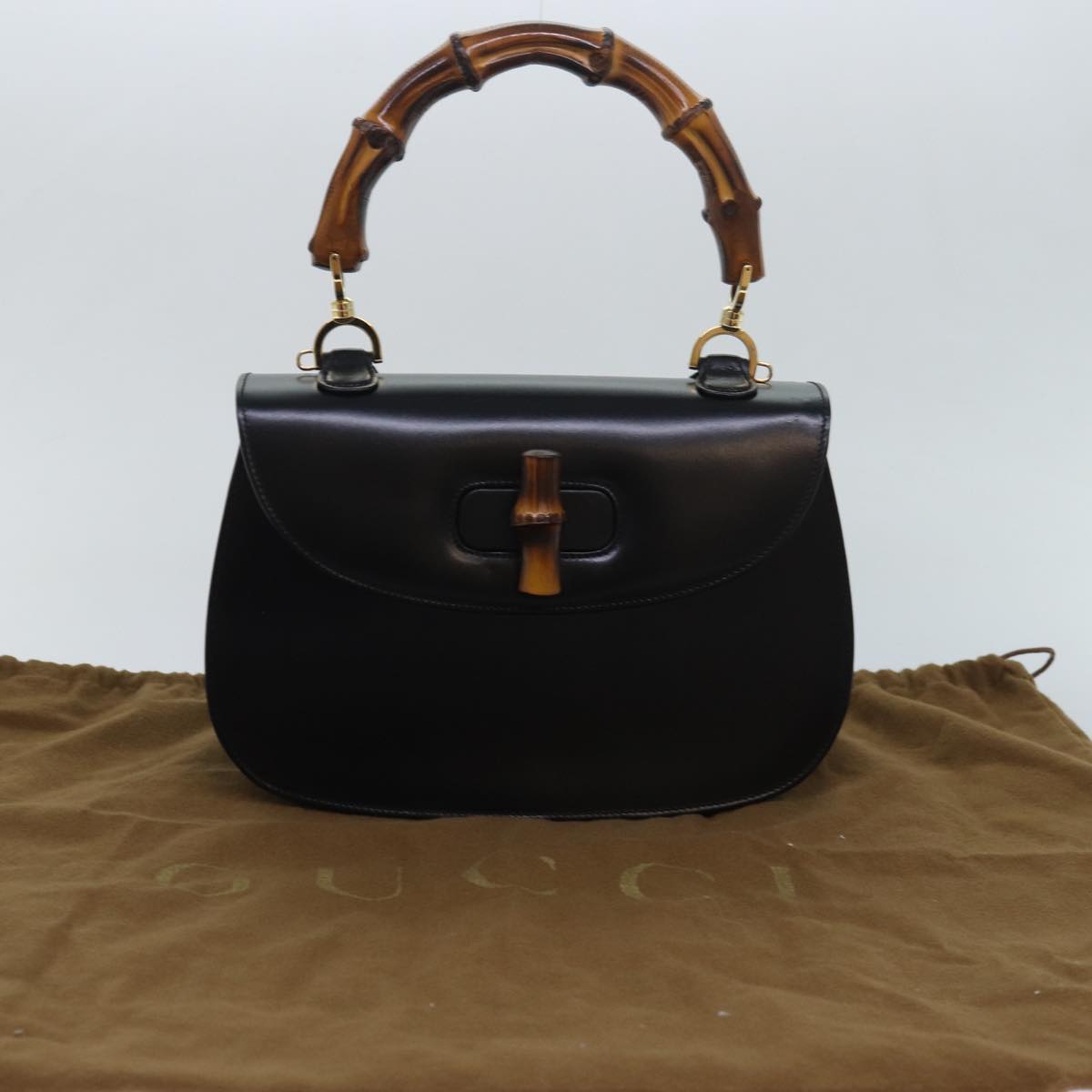 GUCCI Bamboo Hand Bag Leather Black 000 1951 0633 Auth ar12165A