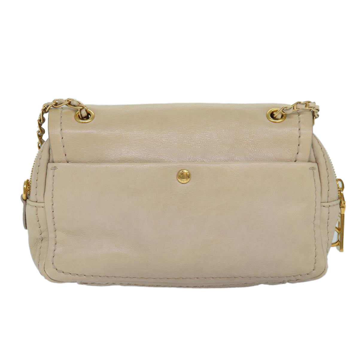 PRADA Chain Shoulder Bag Leather Beige Auth ar12197