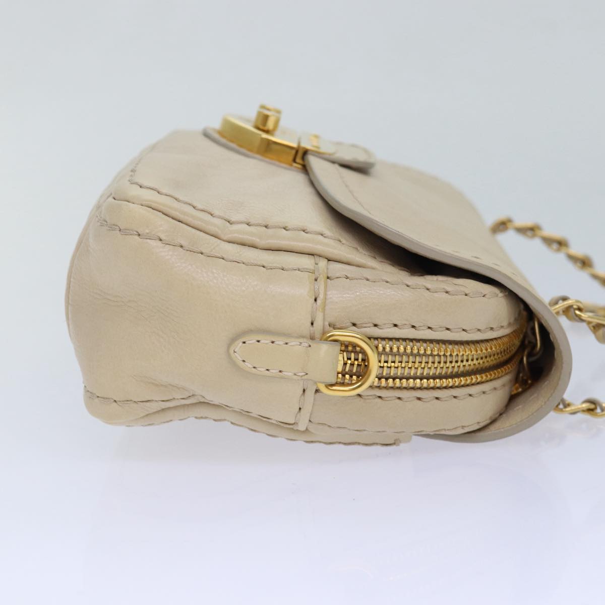 PRADA Chain Shoulder Bag Leather Beige Auth ar12197