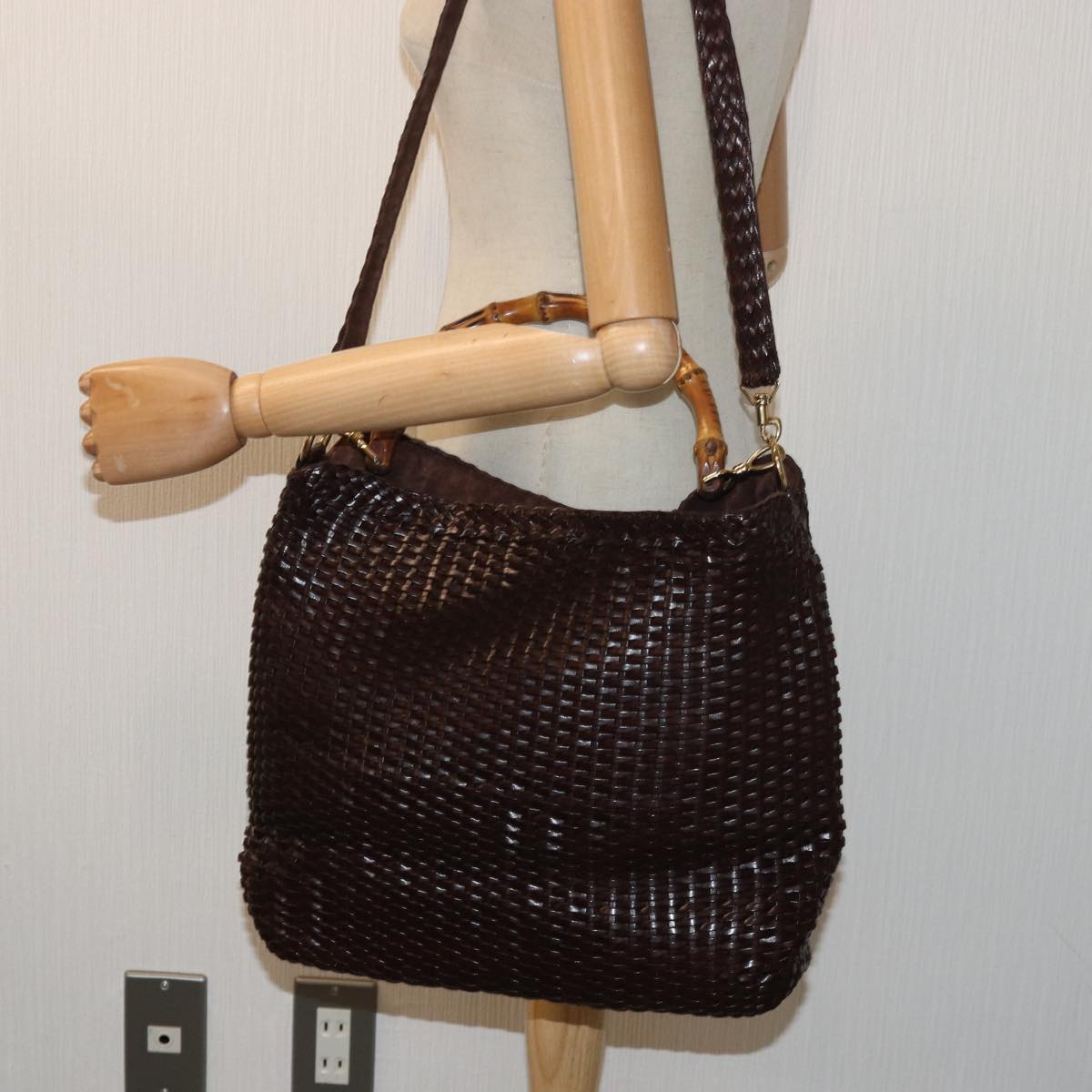 GUCCI Bamboo Hand Bag Leather 2way Brown Auth ar12213