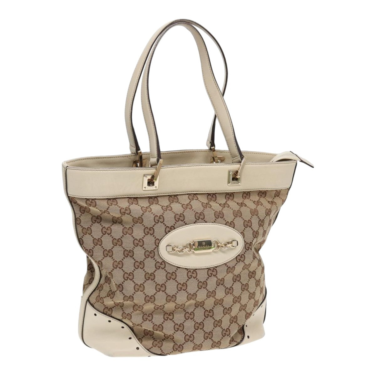 GUCCI GG Canvas Tote Bag Beige Auth ar12215