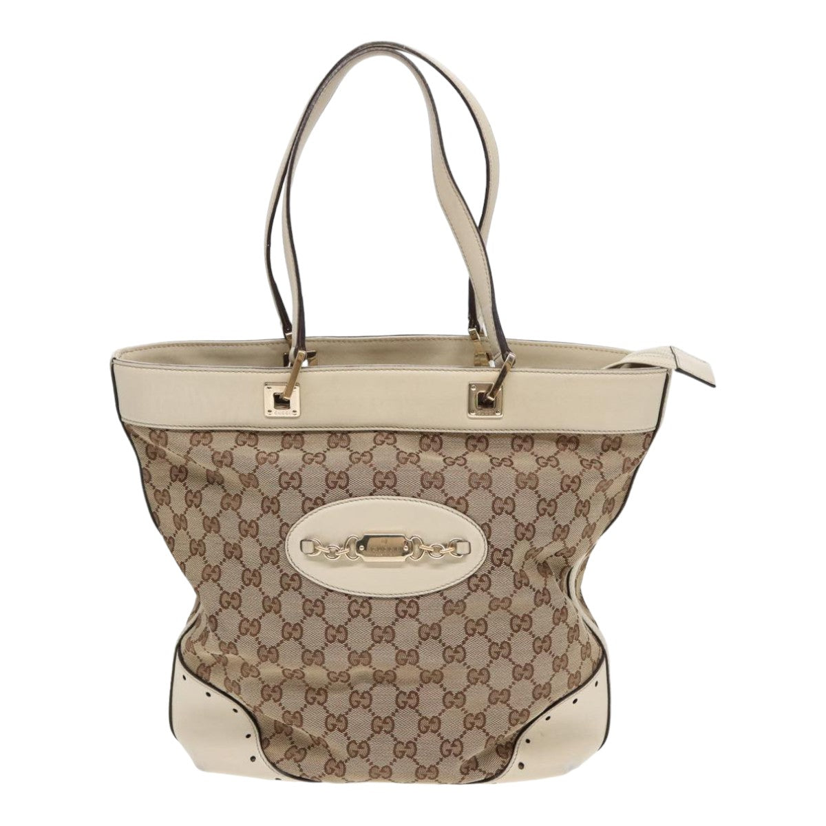 GUCCI GG Canvas Tote Bag Beige Auth ar12215