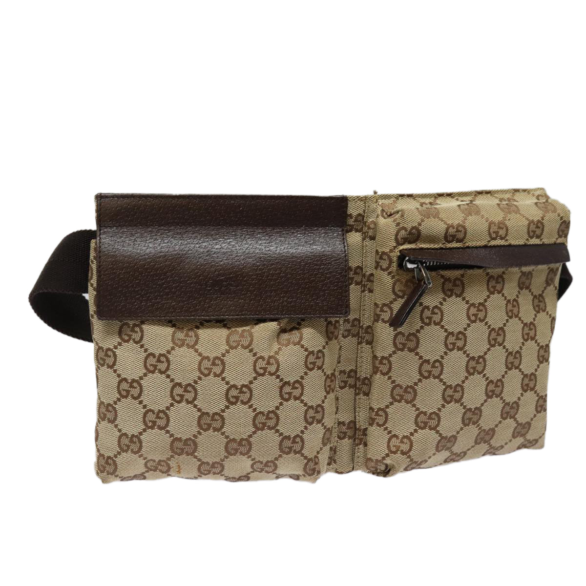 GUCCI GG Canvas Waist bag Beige Auth ar12216