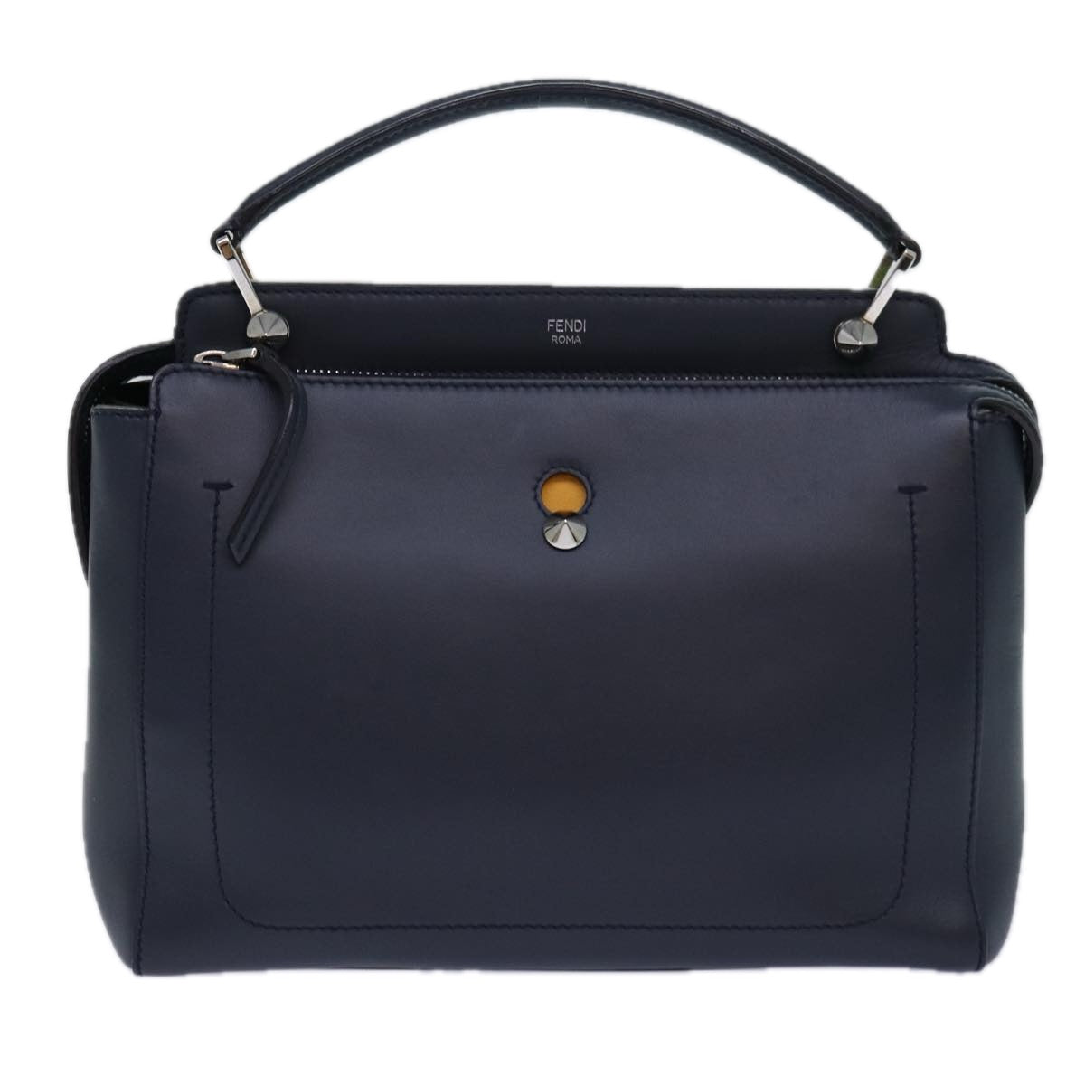 FENDI Dot Com Hand Bag Leather 2way Navy Auth ar12222 - 0