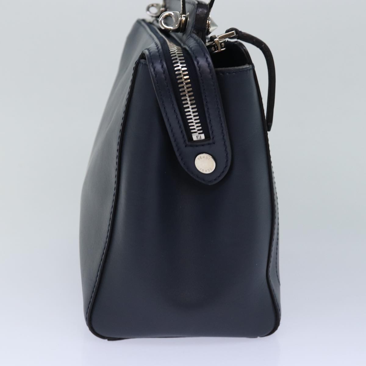 FENDI Dot Com Hand Bag Leather 2way Navy Auth ar12222