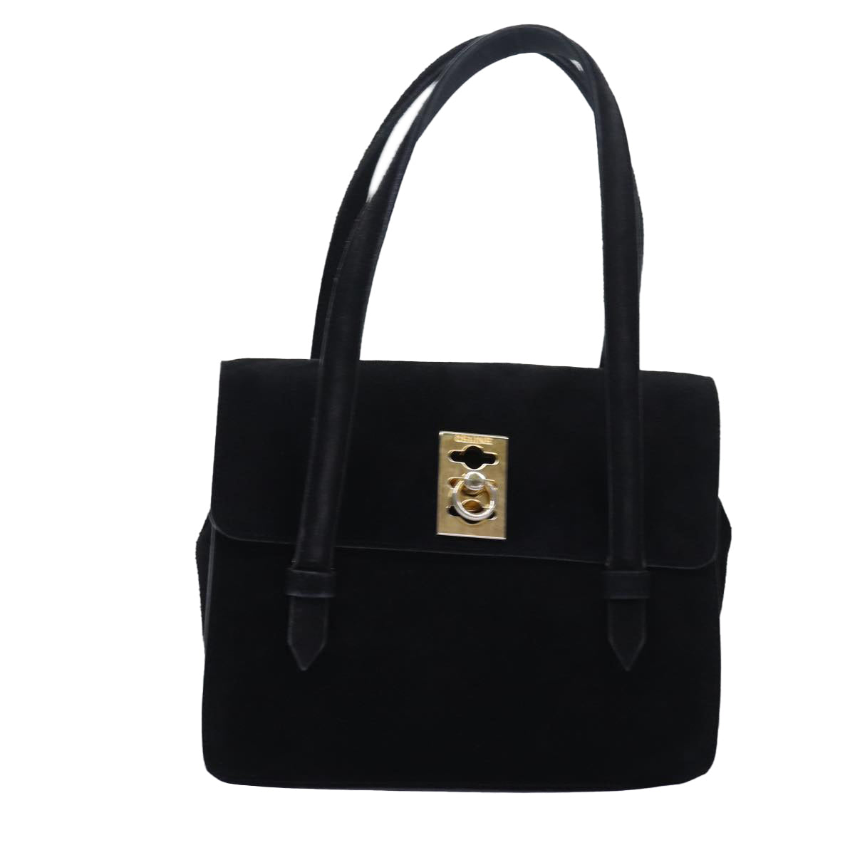 CELINE Hand Bag Suede Black Auth ar12225