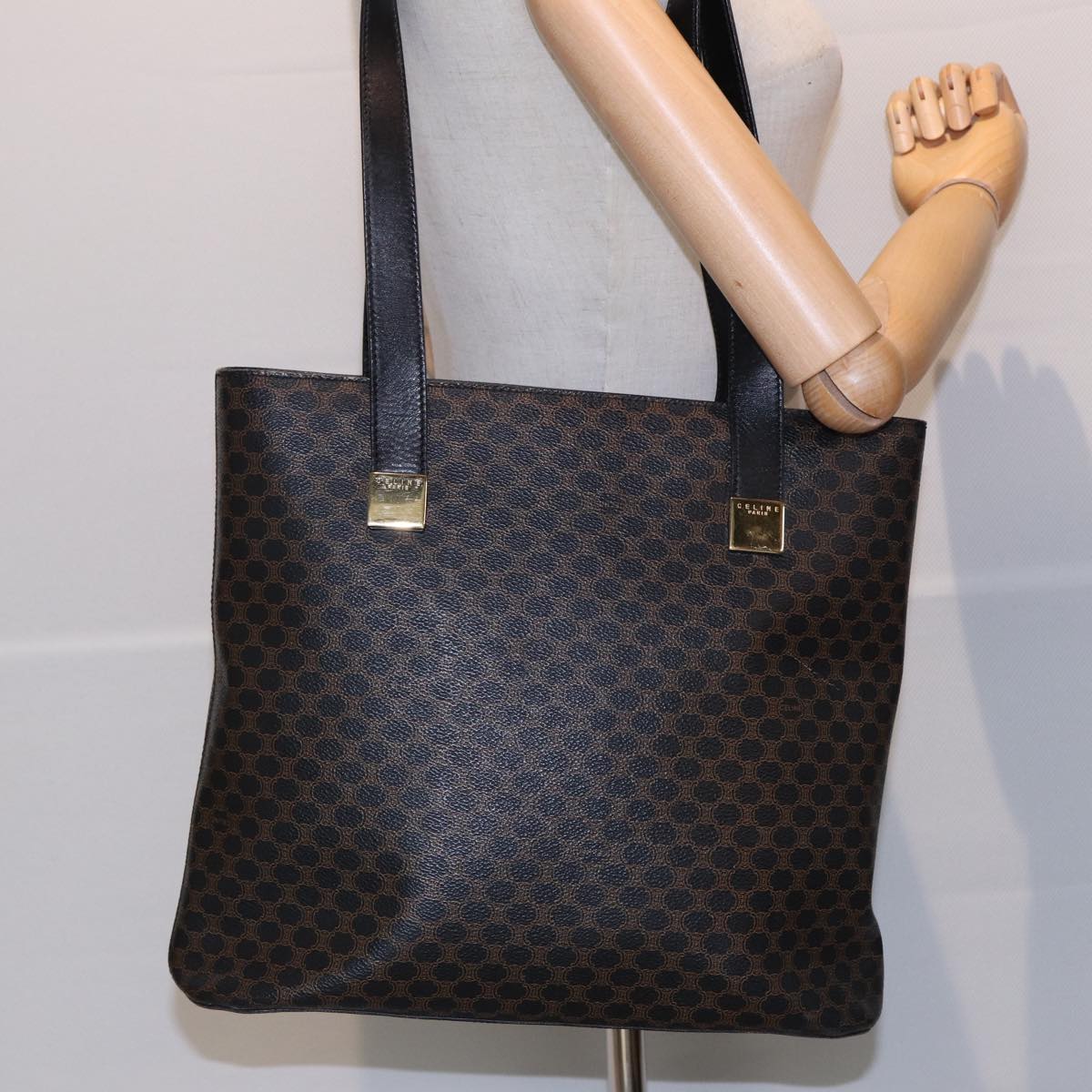 CELINE Macadam Canvas Tote Bag PVC Black Auth ar12226