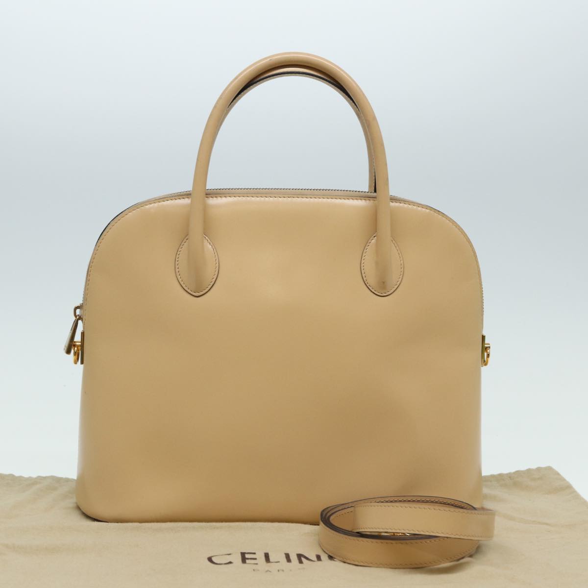 CELINE Hand Bag Leather 2way Beige Auth ar12229