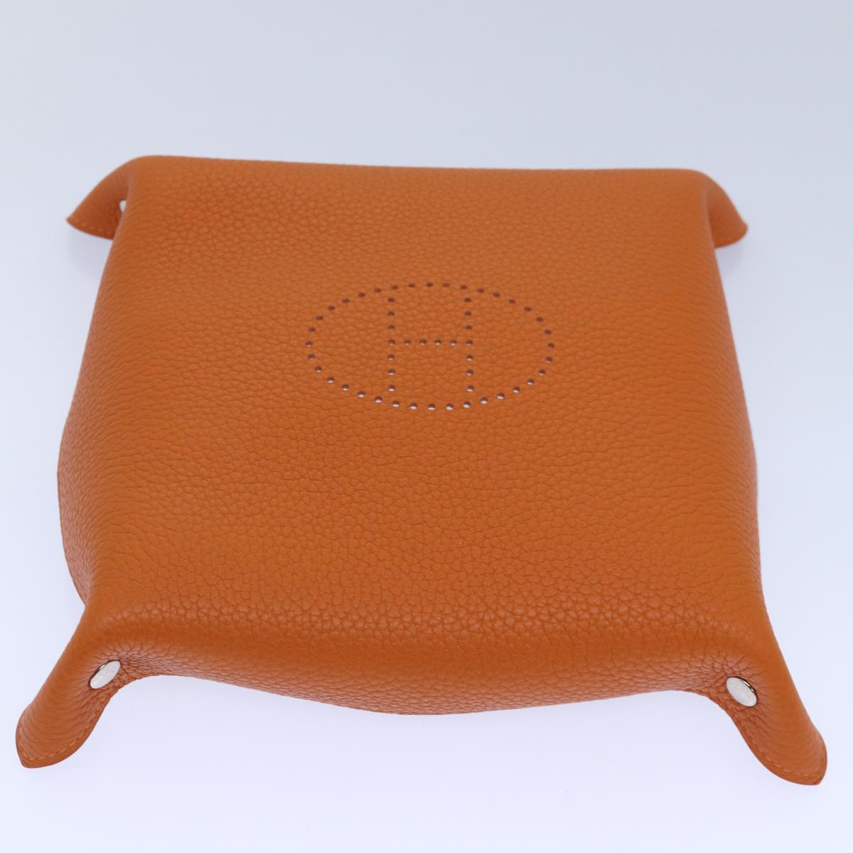 HERMES Vid Posh Tray Accessory Case Leather Orange Auth ar12231