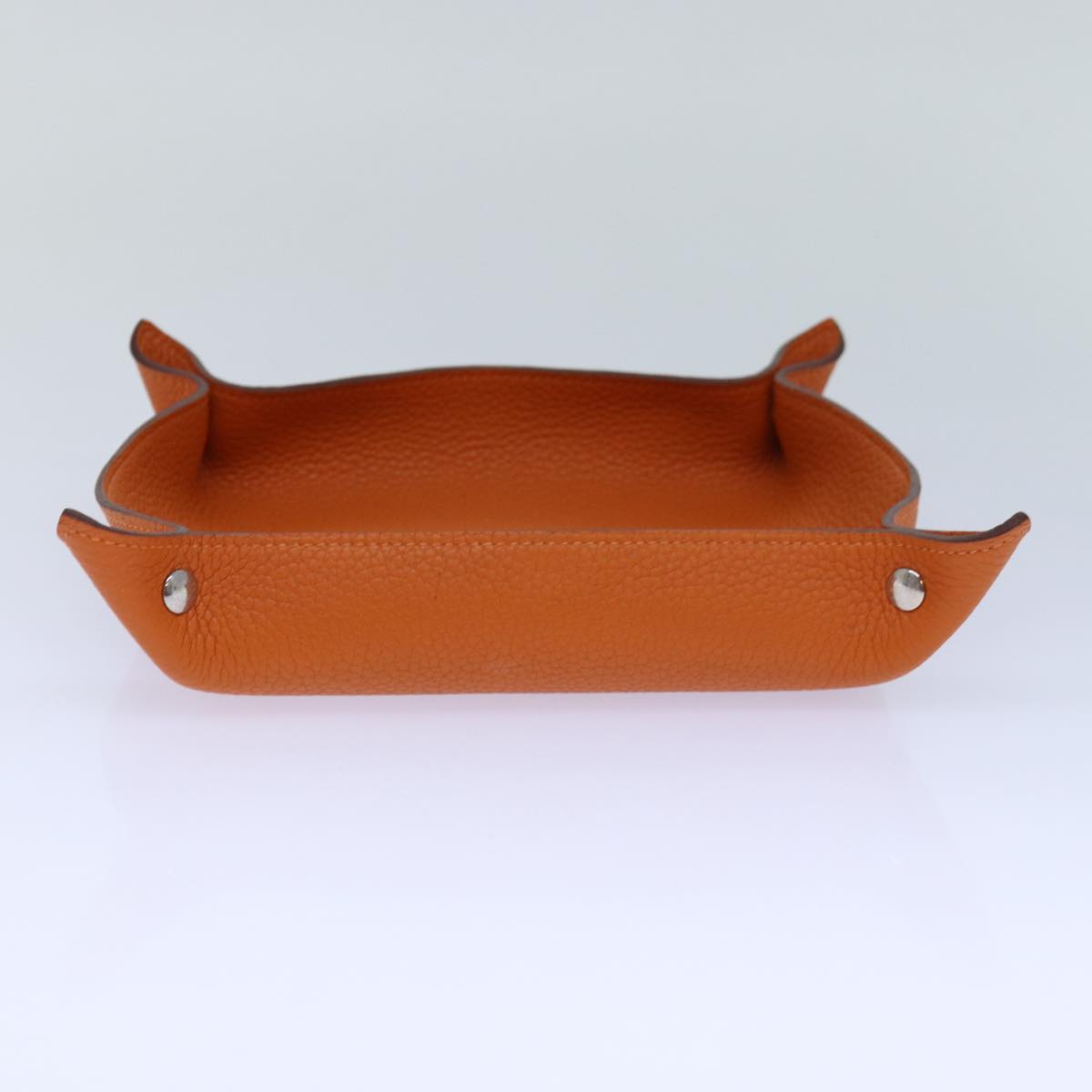 HERMES Vid Posh Tray Accessory Case Leather Orange Auth ar12231