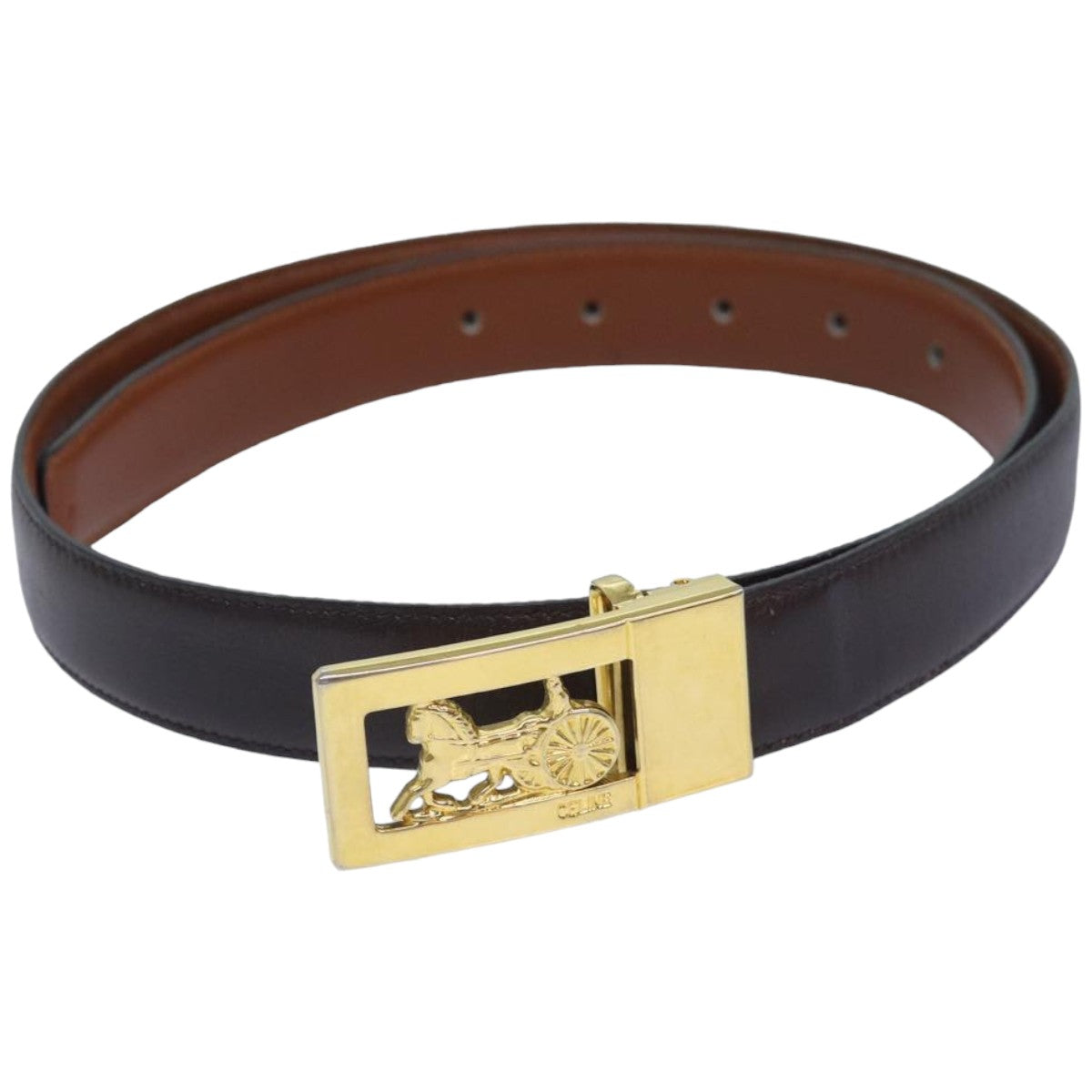 CELINE Belt Leather 35"" Black Auth ar12246