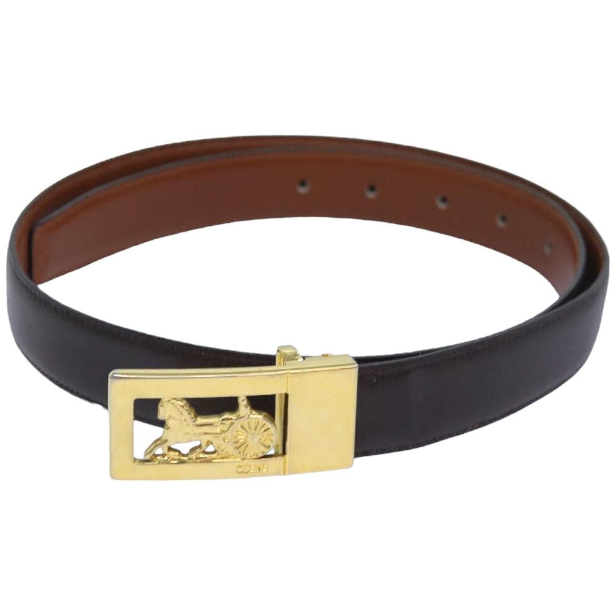 CELINE Belt Leather 35"" Black Auth ar12246