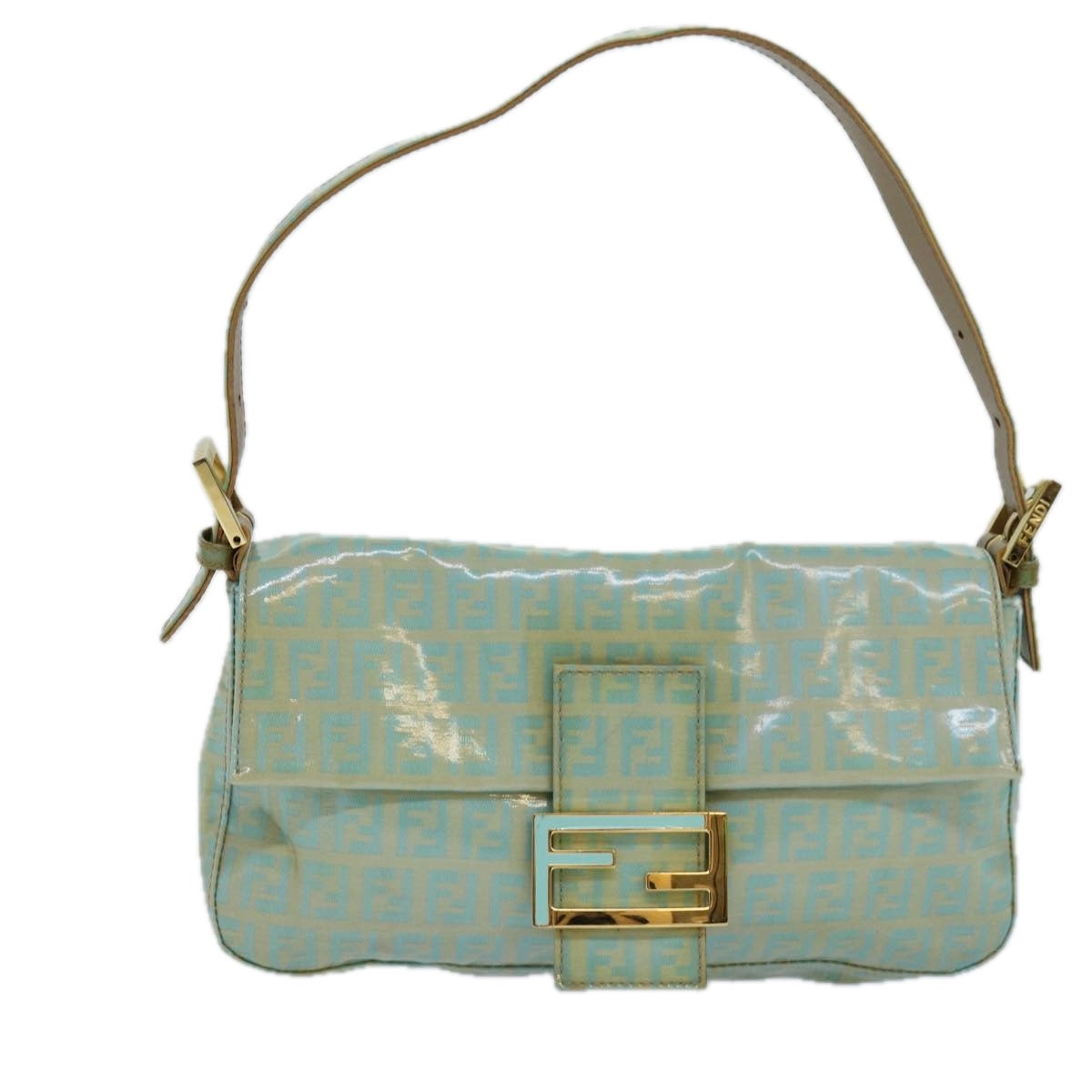 FENDI Zucchino Canvas Mamma Baguette Shoulder Bag Light Blue Auth ar12256 - 0