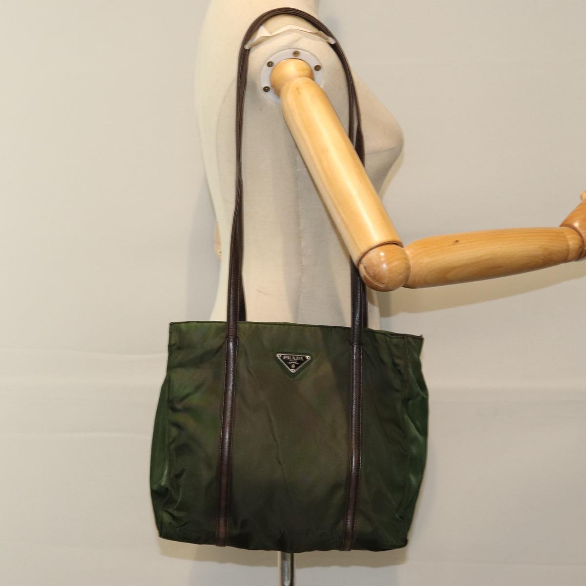 PRADA Shoulder Bag Nylon Khaki Auth ar12261