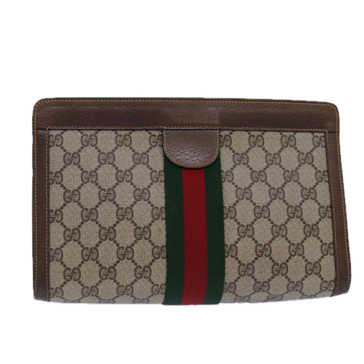 GUCCI GG Supreme Web Sherry Line Clutch Bag PVC Beige Red 89 01 002 Auth ar12266