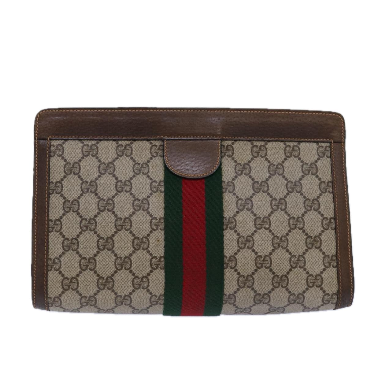 GUCCI GG Supreme Web Sherry Line Clutch Bag PVC Beige Red 89 01 002 Auth ar12266