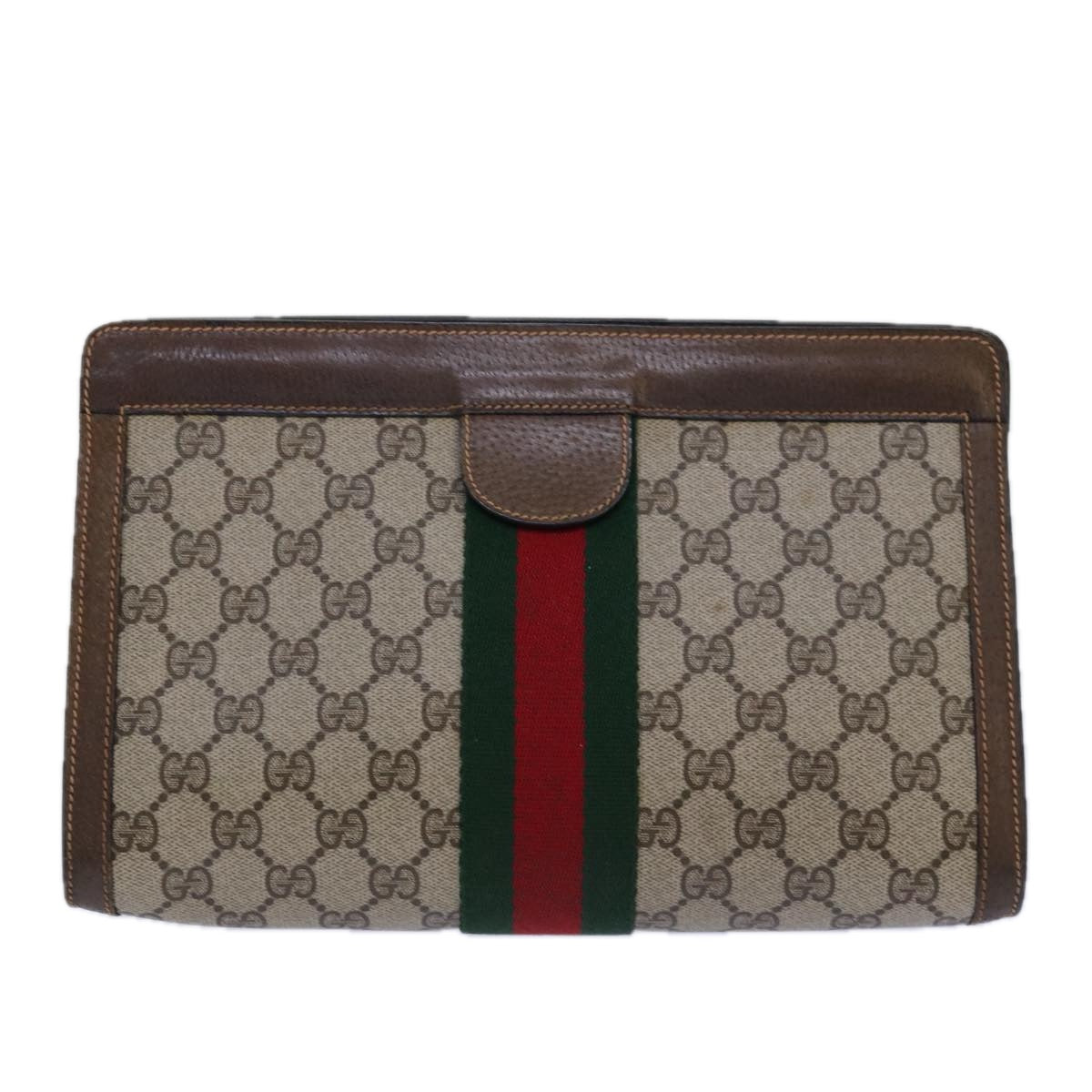 GUCCI GG Supreme Web Sherry Line Clutch Bag PVC Beige Red 89 01 002 Auth ar12266