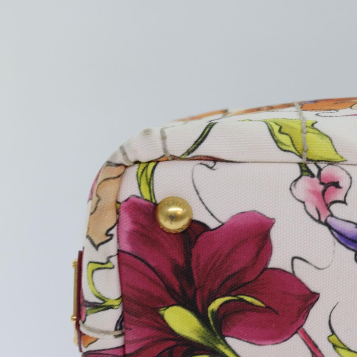 PRADA Flower Pattern Canapa PM Hand Bag Canvas 2way Multicolor Auth ar12288