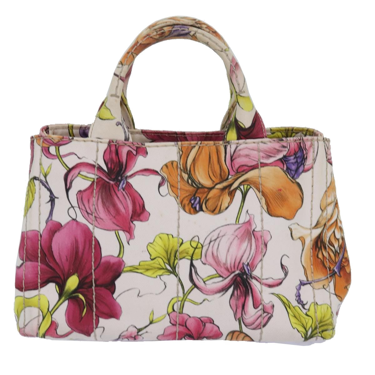 PRADA Flower Pattern Canapa PM Hand Bag Canvas 2way Multicolor Auth ar12288 - 0