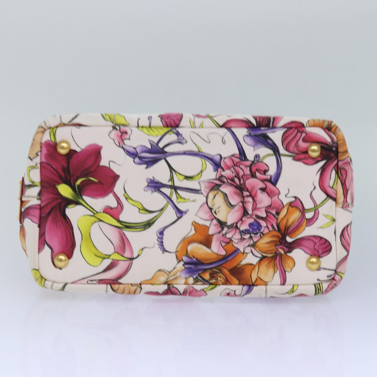 PRADA Flower Pattern Canapa PM Hand Bag Canvas 2way Multicolor Auth ar12288