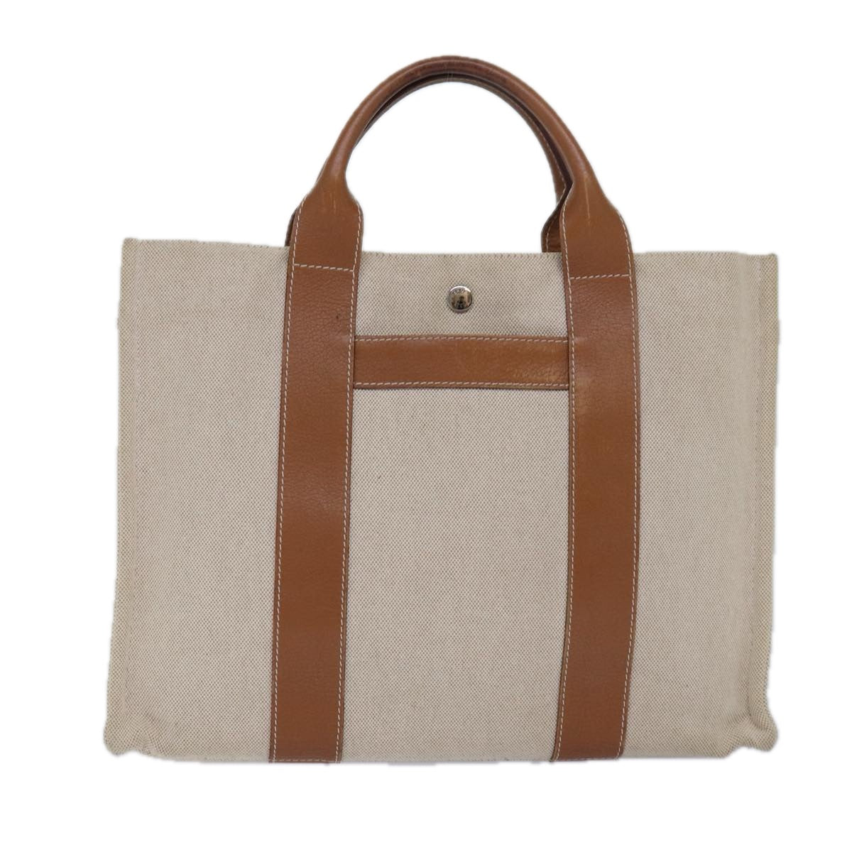 HERMES Sac Arne MM Hand Bag Canvas Leather Beige Auth ar12290 - 0