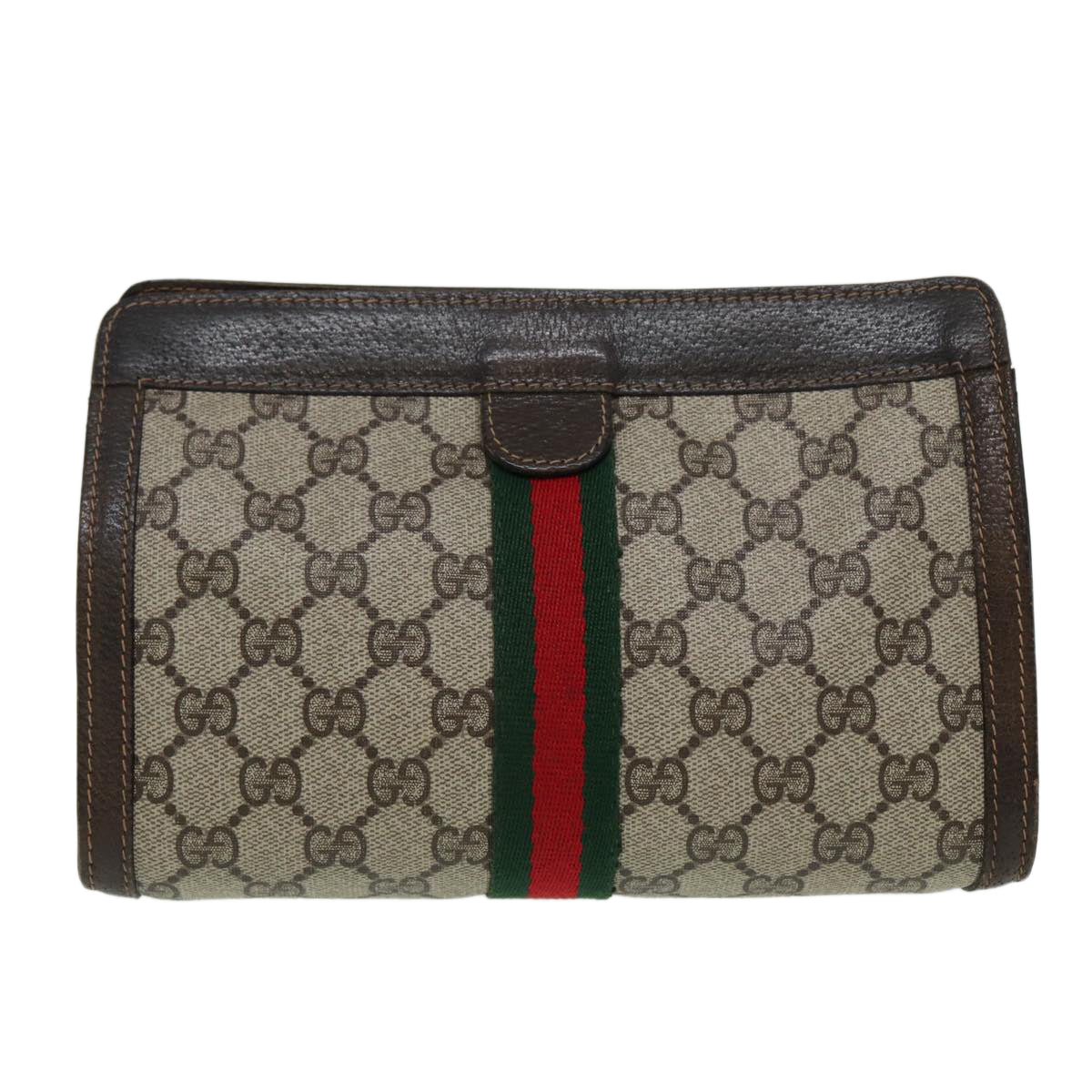 GUCCI GG Supreme Web Sherry Line Clutch Bag Beige 41 014 2125 23 Auth ar12294 - 0