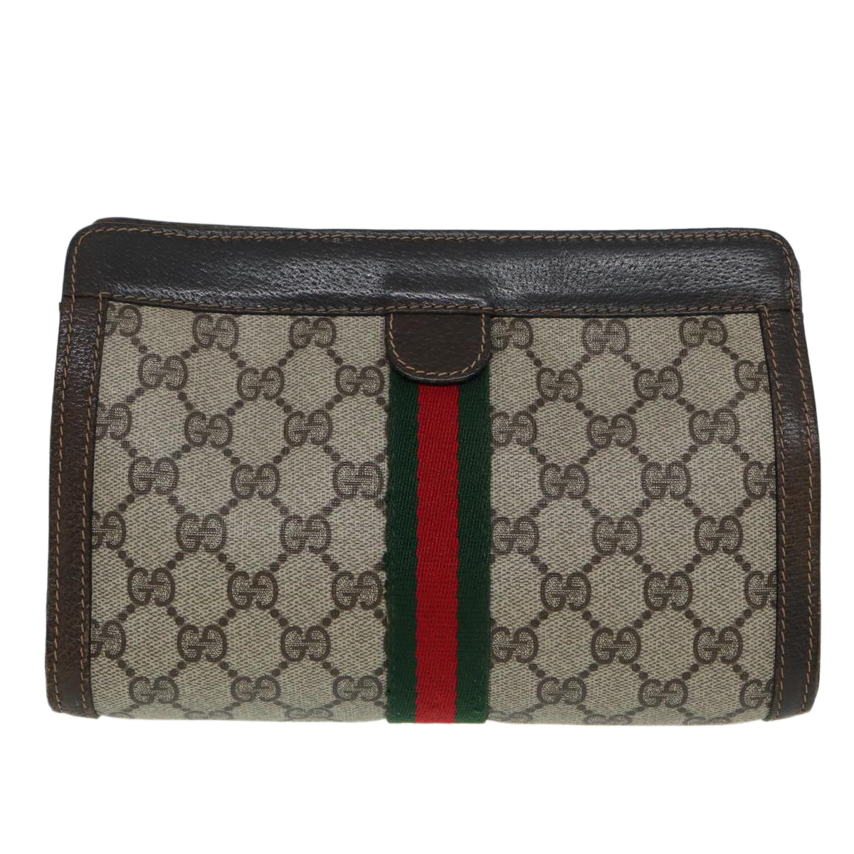 GUCCI GG Supreme Web Sherry Line Clutch Bag Beige 41 014 2125 23 Auth ar12294