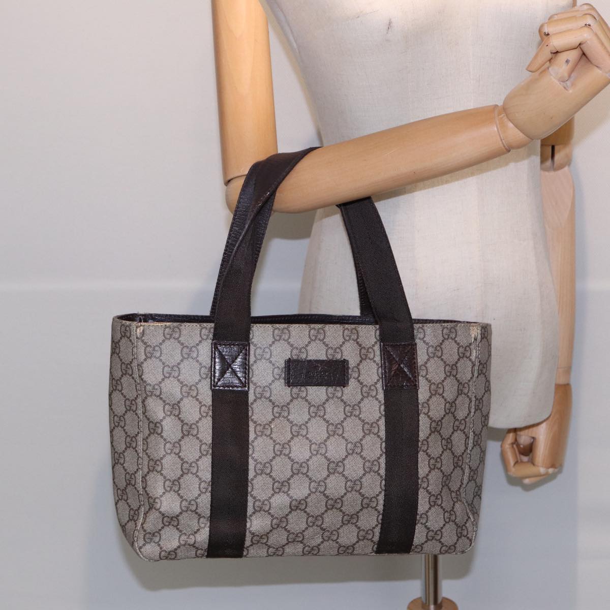 GUCCI GG Supreme Hand Bag PVC Leather Beige 141976 Auth ar12304