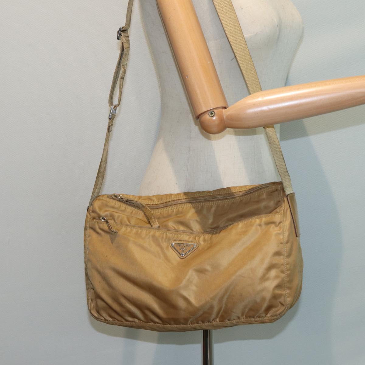 PRADA Shoulder Bag Nylon Beige Auth ar12305