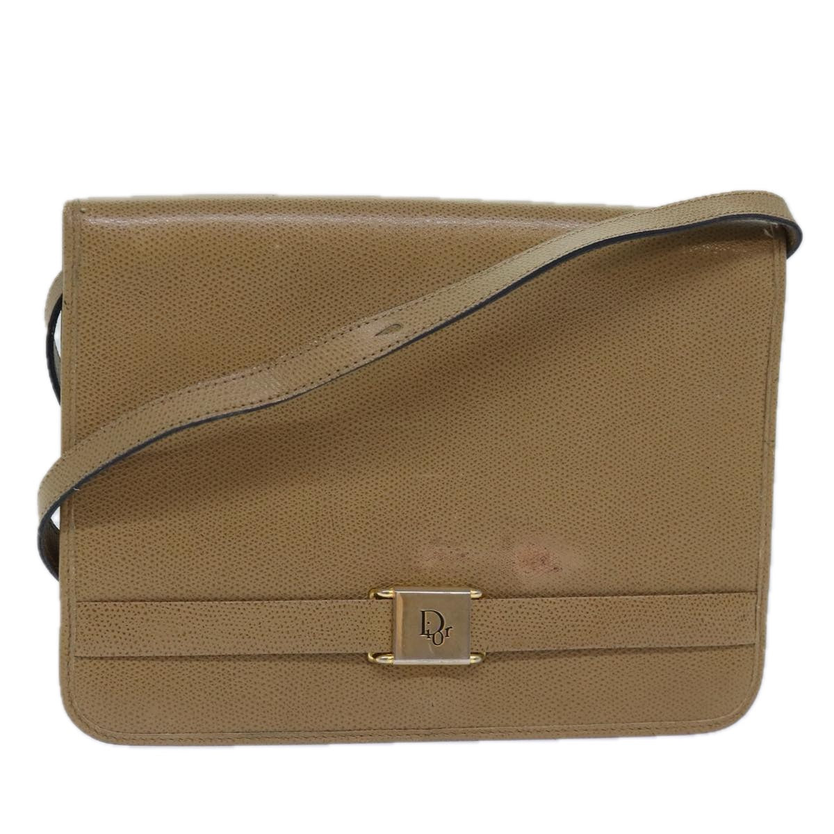 Christian Dior Shoulder Bag Leather Beige Auth ar12309