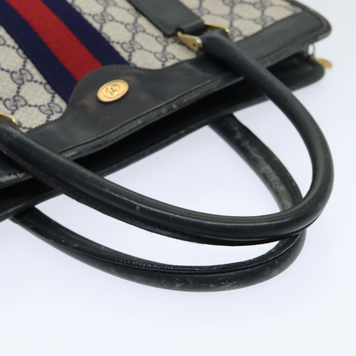 GUCCI GG Supreme Sherry Line Hand Bag PVC Leather Navy Red 010 378 Auth ar12310