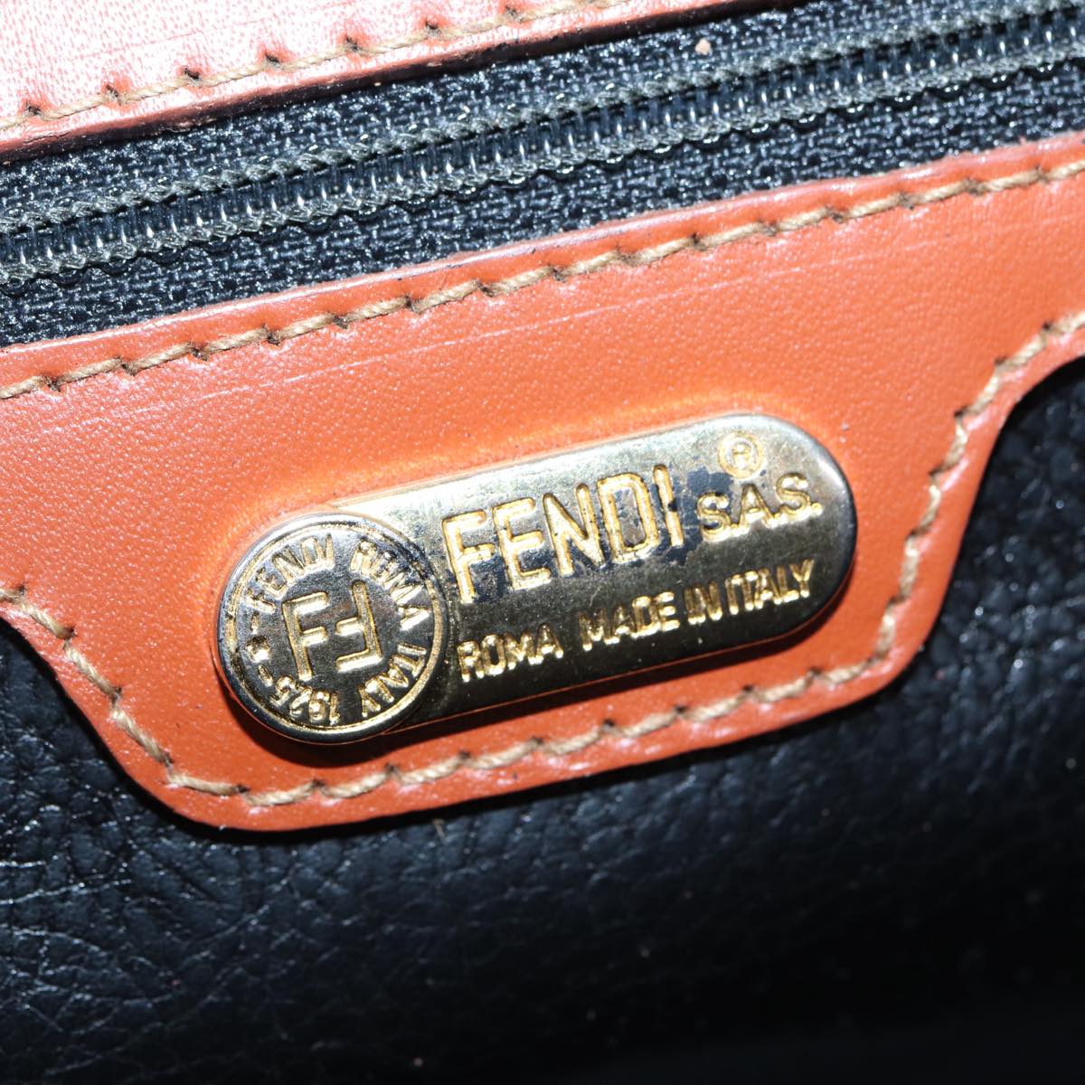 FENDI Pecan Canvas Hand Bag Brown Black Auth ar12314