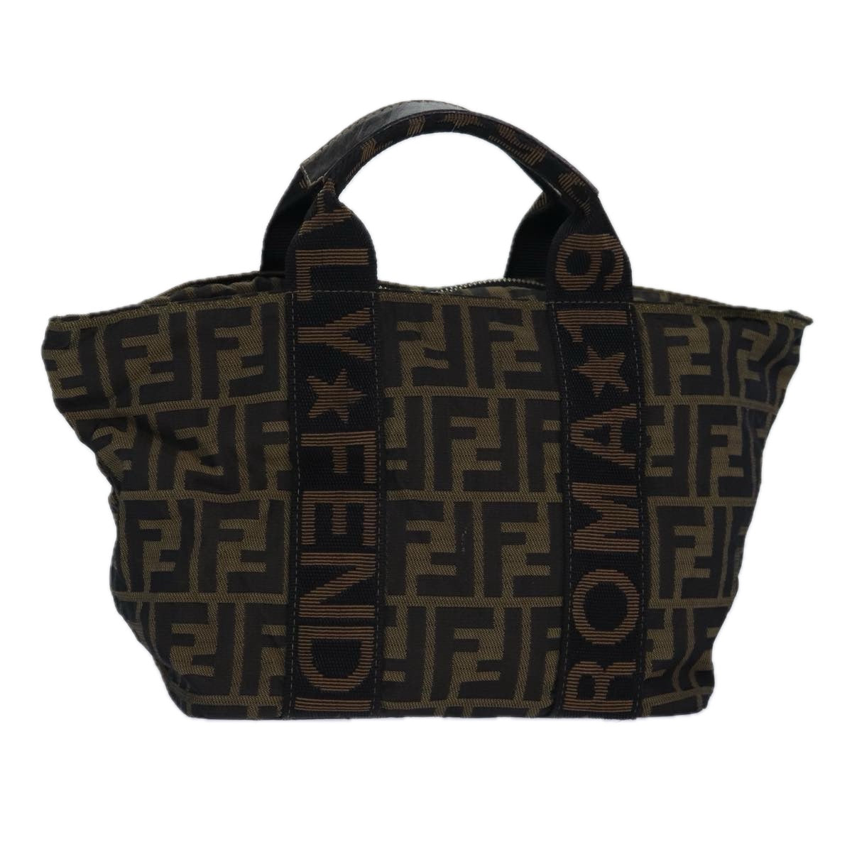 FENDI Zucca Canvas Hand Bag Brown Black Auth ar12317