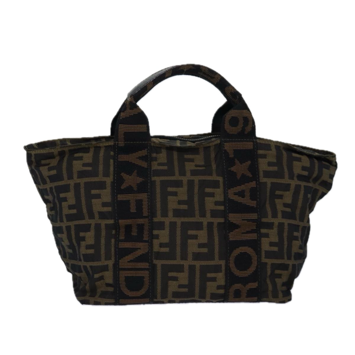 FENDI Zucca Canvas Hand Bag Brown Black Auth ar12317 - 0