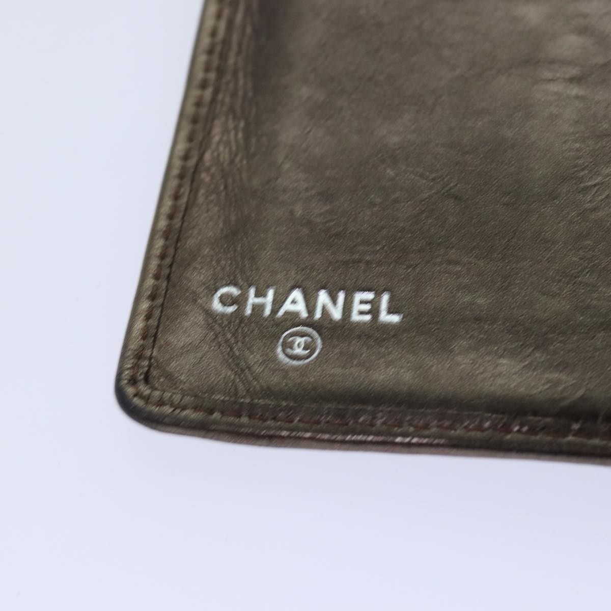 CHANEL Cambon Line Wallet Leather Gold Tone Silver CC Auth ar12327