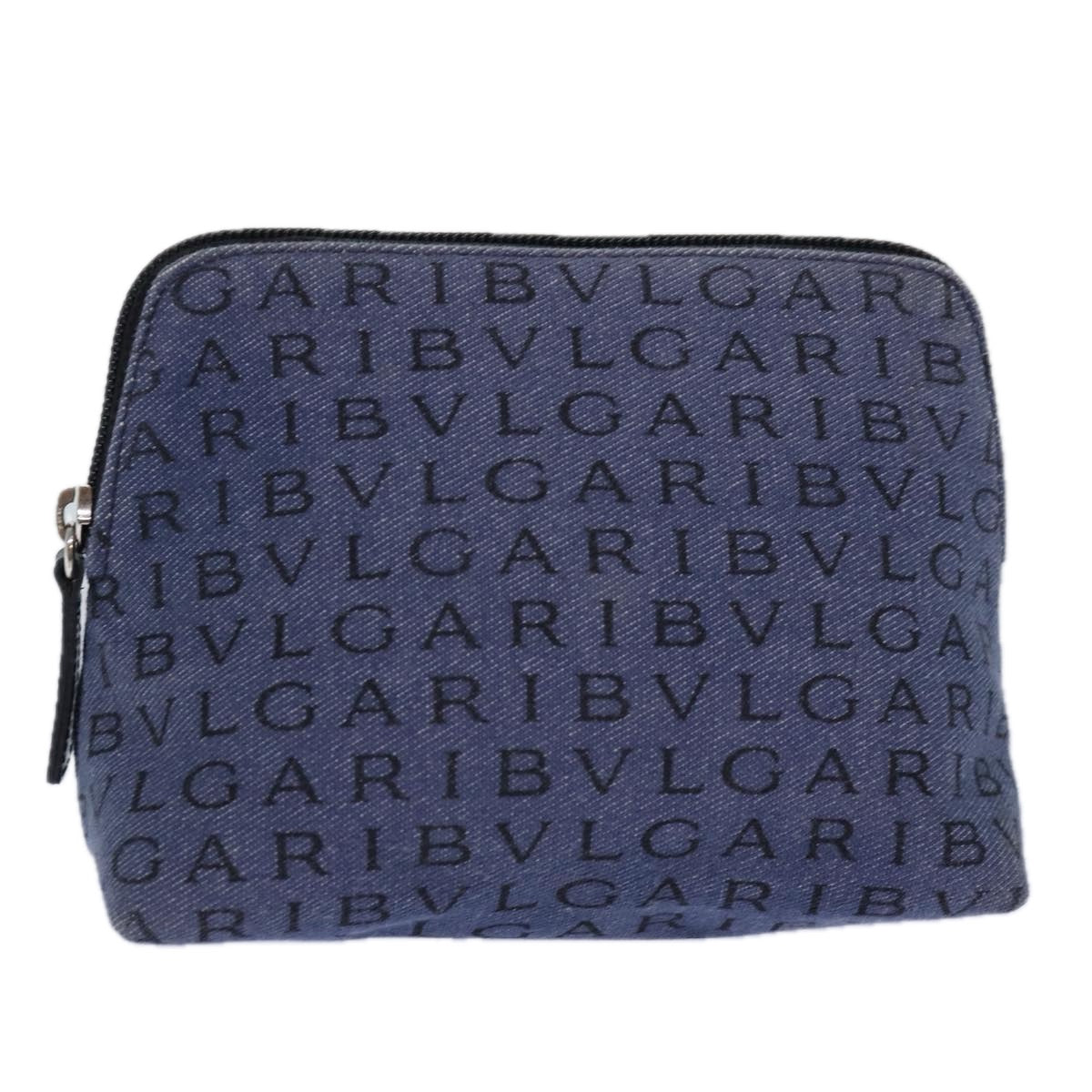 BVLGARI Pouch Canvas Blue Silver Auth ar12334