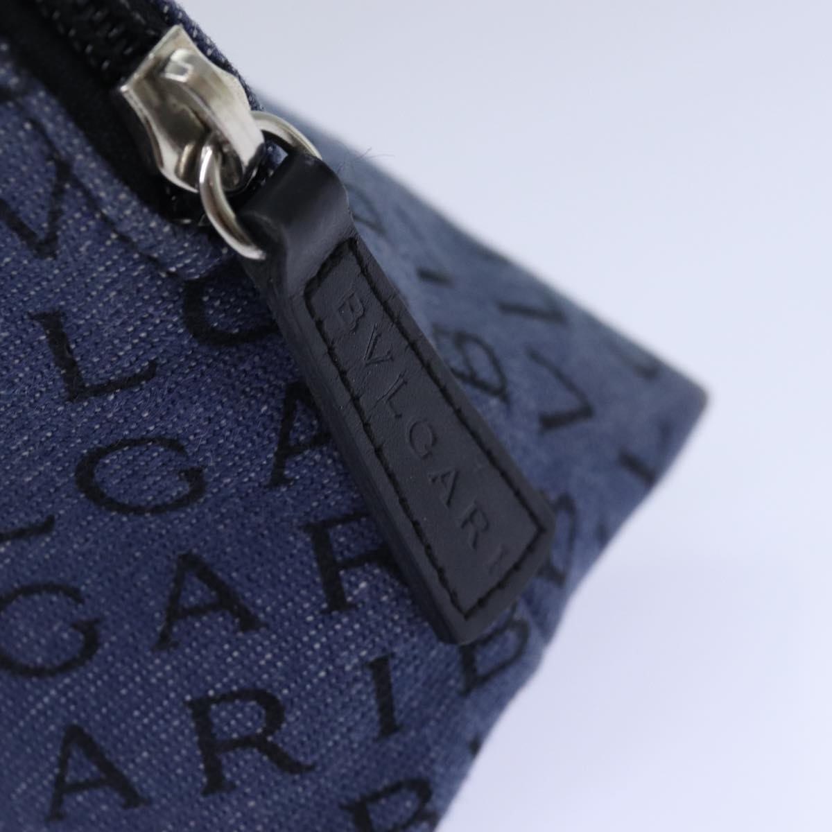 BVLGARI Pouch Canvas Blue Silver Auth ar12334