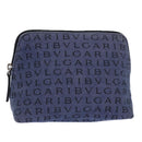 BVLGARI Pouch Canvas Blue Silver Auth ar12334-1
